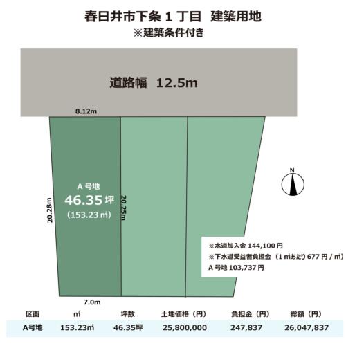 愛知県春日井市下条町一丁目　建築条件付き